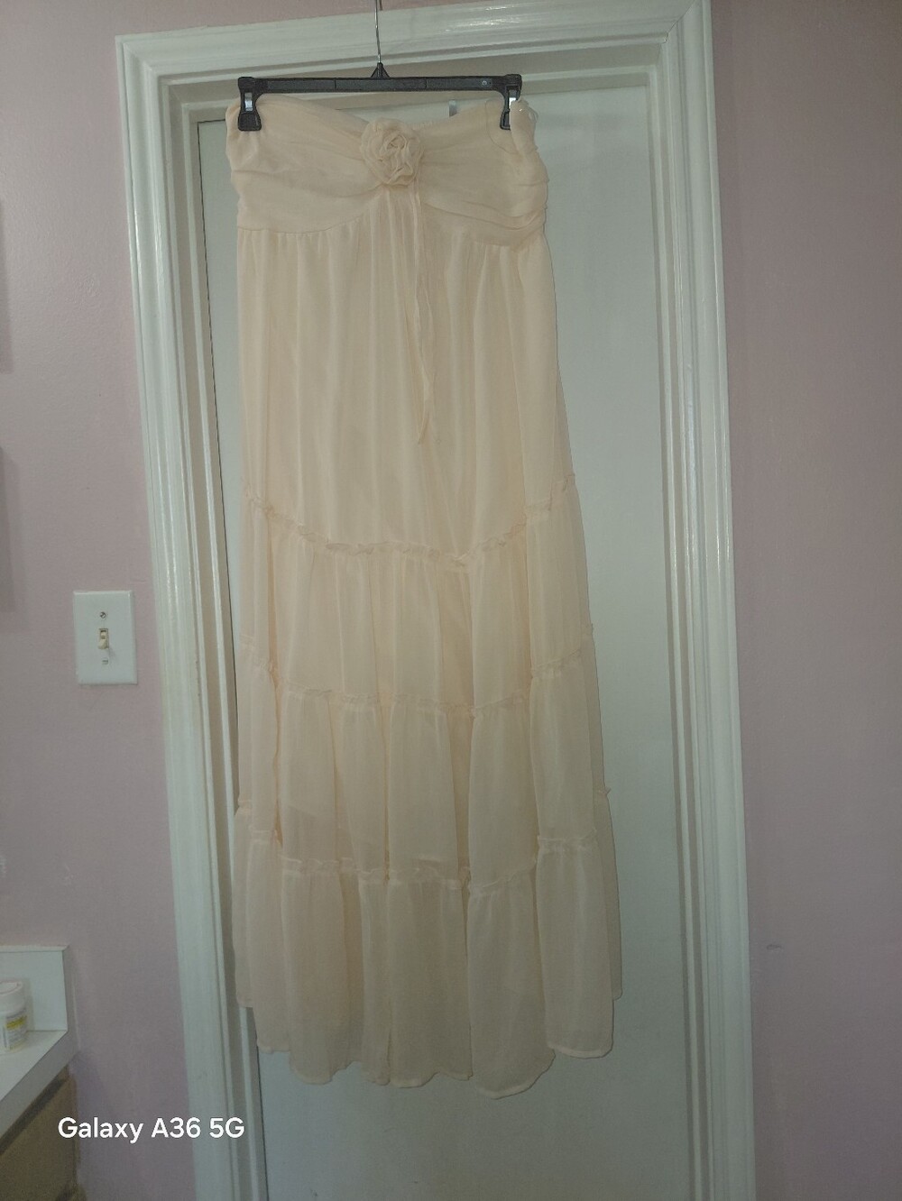 Maternity Strapless Tiered Maxi Dress in Soft Blush